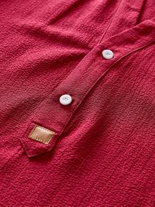 Manfinity VCAY Camisa holgada de hombre unicolor con media botonadura - Burdeos - Ver 5