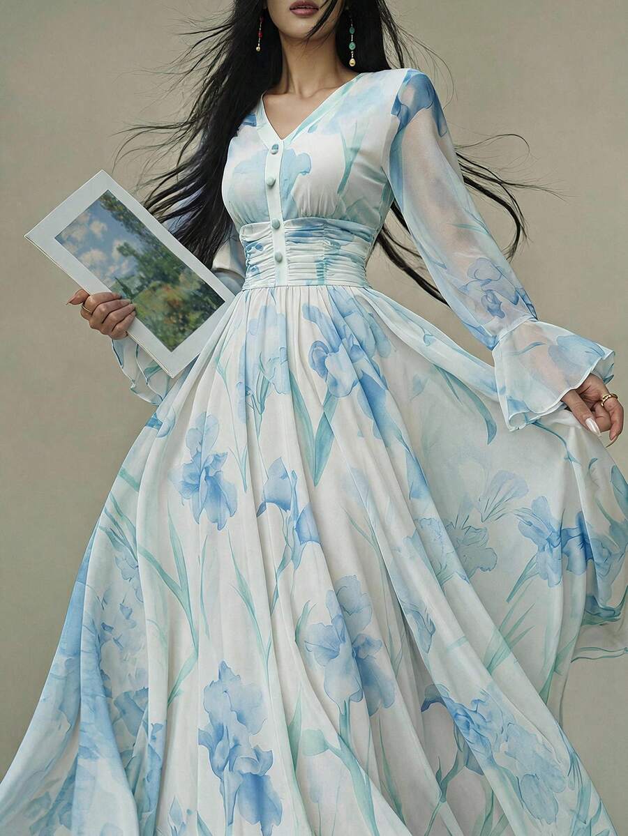 Feyla 女士优雅印花连衣裙