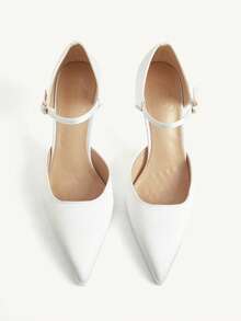 CUCCOO CHICEST Women Shoes Satin Buckle With Pointed Tip Stiletto Hollow Shoes Commuter Style Four-Season Models Suitable For Workplace Dating - White - View 10