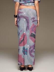 BAD SUNDAY Women's Long Skirt With Sequin Pattern, All Season, Y2K Millennium Style, Cool, Vacation Streetwear - Multicolor - View 7