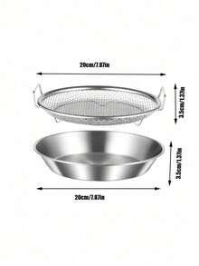 Madebyblanc 1 pieza/2 piezas Colador de aceite de acero inoxidable con dos asas, una cesta de malla fina para freír, un estante de filtración de aceite tipo marco para drenar el aceite en la cocina, una cesta de sartén circular para hacer papas fritas, alitas de pollo, rosquillas, albóndigas fritas y aros de cebolla, resistente al calor y antioxidante, con un diseño de doble asa. - Ver 9