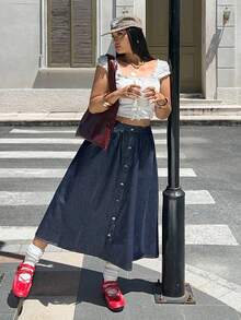 Rivivi Jupe longue en denim polyvalente avec boutons, mode grande taille - Jean brut - Voir 3
