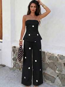 Firerie Setelan 2 Potong Atasan Bandeau dan Celana Panjang Musim Panas untuk Wanita - Hitam - View 8