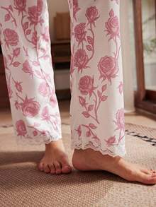 Lullawish Conjunto de pijama para mujer elegante vintage romántico con estampado floral, encaje bordado y patchwork, cómodo y tejido - Multicolor - Ver 5