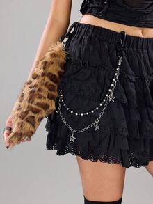 Cadena de pantalón con colgante de pelusa con estampado de leopardo