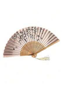 3/4/5pcs Classical Folding Fan, Handmade Bamboo Fan With Sakura Blossom Pattern And Tassel Decor - Elegant Gift For Women, Wedding Favor, Traditional Chinese Costume Accessory, Suitable For Spring/Summer, Wedding Decor And Home Display - Multicolor - View 9