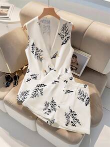 Franclia Set de 2 piezas de chaleco sin mangas y pantalones cortos con estampado floral para mujer - Blanco - Ver 5