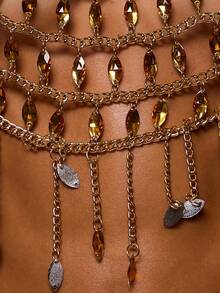 MUSERA Gold Beaded Detail Chain Crochet Top - Gold - View 5