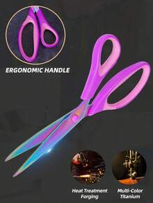 1 Pc Household Purple Stainless Steel Sewing Scissors, Multi-Functional Sewing Combination Scissors, Versatile Hand Scissors, Office Scissors, Stainless Steel With Titanium Coating Colored Scissors, Hardened Sharp Blades, Ergonomic Design - A - View 7