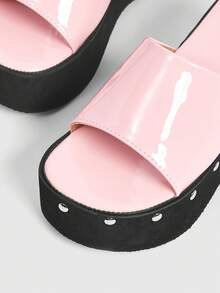 Sugerpunk Women Heeled Sandals With Open-Toed Thick-Soled Locomotive Rivets Slippers - Pink - View 9