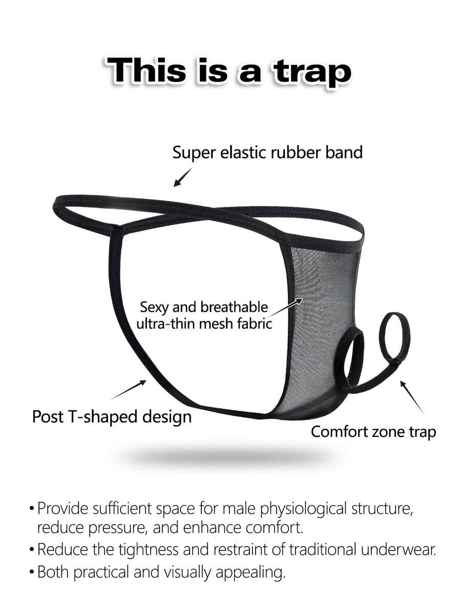DrisQ DrisQ 1pc Men's Sexy Black Hollow Mesh Mid-Waist Underwear, Fashionable Design - Black - View 1
