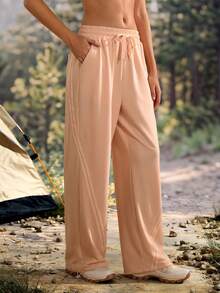 Exploreva Exploreva Women's Solid Color Drawstring Waist Loose Pockets Outdoor Sweatpants,Climb Outfit - Orange - View 9