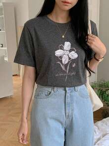 DAZY 夏季新款海灘度假女款寬鬆休閒印花T恤 - 淺灰色 - 查看 3