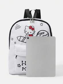 HELLO KITTY AND FRIENDS | SHEIN 白色空間主題印花後背包，多口袋可調節肩帶後背包 - 白色 - 查看 3