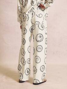Musero Oversized Lose Fitting Motif Wovan Elasticated Waist Trousers Spring Summer - Black - View 4