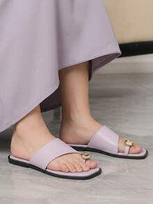 Sleekvia Ladies Comfortable Flat Wear-Resistant Versatile Metal Outdoor Flip-Flops Slippers Summer Shoes - Violet Purple - View 4