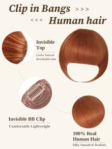 Clip In Bangs Human Hair, #33 Copper Red Fringe With Temples, Natural‑Looking Fake Bangs Extensions, Invisible & Easy To Wear, Premium Real Hair, Suitable For Women Daily Wear, Fits Different Face Shapes And Daily Styling Needs - S33 - View 3