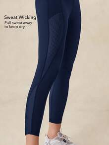 OutZeal Women Outdoor Blue Leggings Solid Color Running Gym Yoga Quick-Dry Tummy Control High Waist Mesh Panel Spors Pants Summer Spring - Navy Blue - View 3