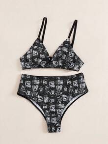 TOM & JERRY X SHEIN Comfortable Cartoon Print Underwear Set - Multicolor - View 1