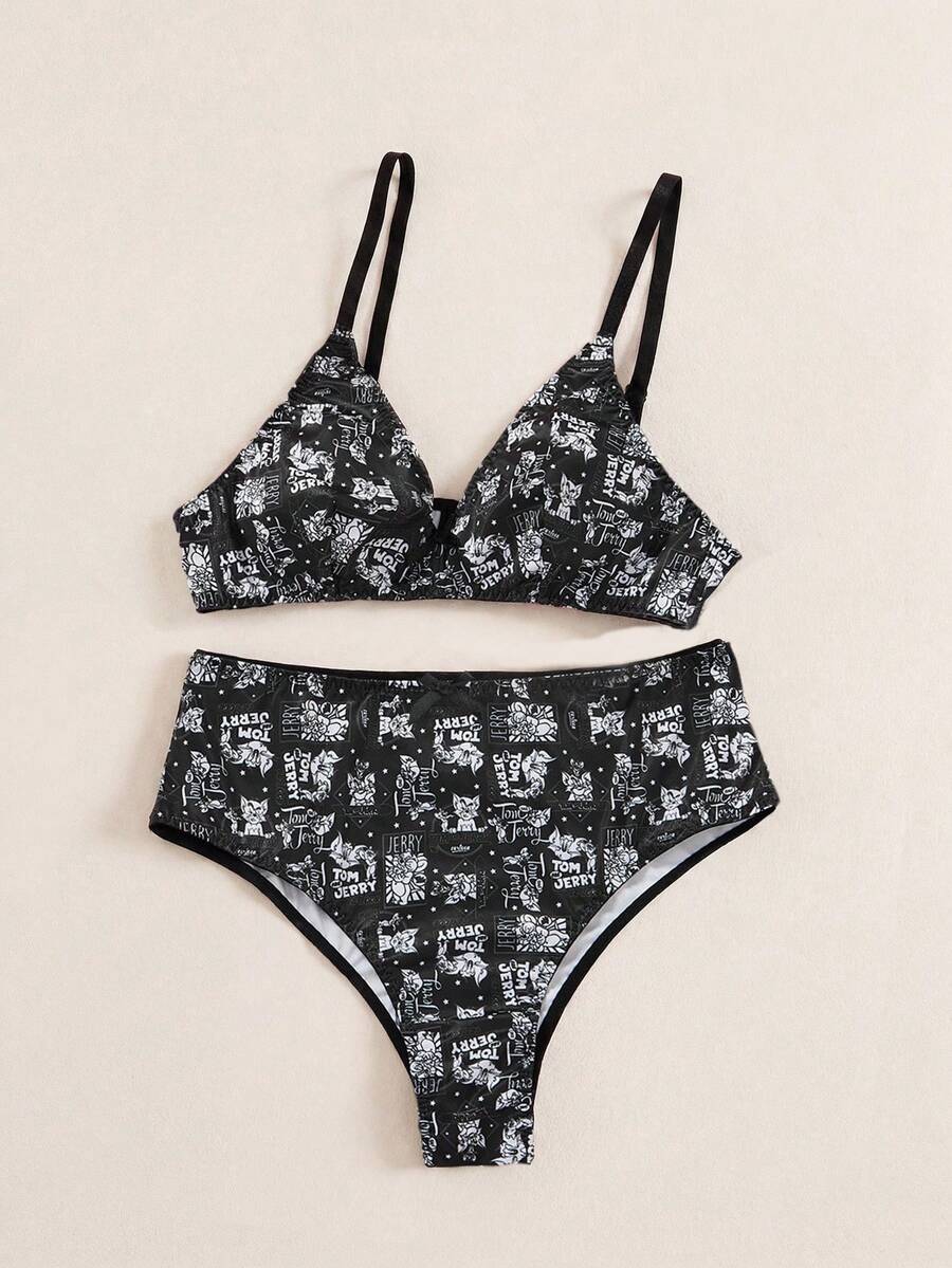 TOM & JERRY X SHEIN Comfortable Cartoon Print Underwear Set - Multicolor - View 1