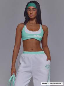 Musera Sport Strappy Double Layered Logo Scoop Neck Cross Back Sports Active Bra Coord Top Only Cute Vintage Y2K Gym Pilates Running Daily Vintage Active - Aqua Blue - View 1