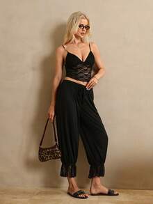 HautHeat Women's Fashion Sexy Lace Patchwork Pajama Bottoms - Black - View 4