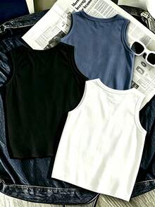 SHEIN 青少年男孩 3件組度假風圖案印花背心，春夏休閒舒適時尚，適合外出、戶外運動、野餐、街拍、假期 - 彩色 - 查看 3