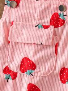 SHEIN Playful Pals Baby Girls Casual Style Corduroy Printed Overalls, Spring/Summer/Autumn/Winter, Pink With Apricot Bow Decor, Loose Straight Leg Fit, Soft Comfortable Fabric, Versatile For Daily Casual Wear - Pink - View 5