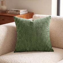 Cirelle 1pc/2pcs All-Season Vertical Textured Chenille Throw Pillow Covers, Solid Color Striped Square Cushion Cases, Neutral Minimalist Farmhouse Boho Decor For Sofa Bedroom Bay Window Homestay, Pillow Insert Not Included - Green - View 6