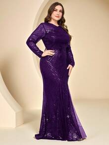 Coutiva Plus Size Formal Evening Sequin Mermaid Dress - Dark Purple - View 7