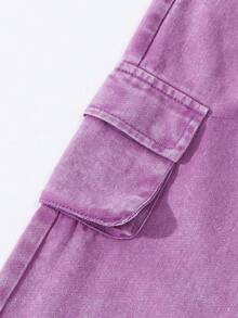 SHEIN Explorewe 年轻女孩复古街头风格直腿牛仔工装裤 - 紫色 - 查看 5