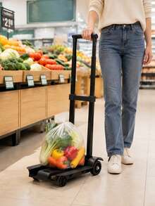 Foldable Retractable Hand Cart, Portable Grocery Shopping Trolley For Cargo & Daily Shopping - Black - View 5