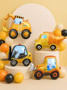 MINKOJA 4pcs NEW Design Excavator Bulldozer Foil Balloon For Construction Theme Birthday Party Decorations Supplies, Baby Shower Birthday Decorating Balloons, Party Supplies - View 1