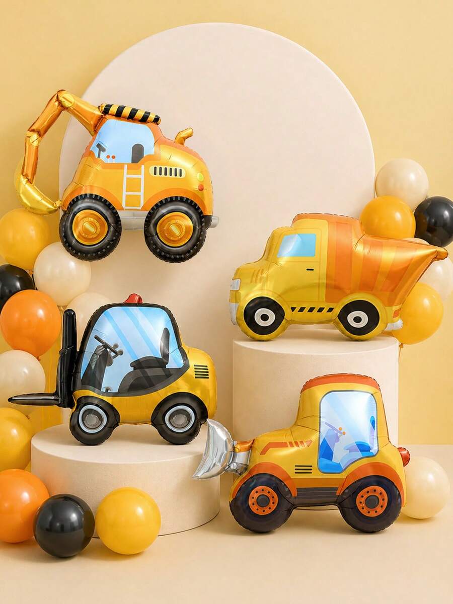 MINKOJA 4pcs NEW Design Excavator Bulldozer Foil Balloon For Construction Theme Birthday Party Decorations Supplies, Baby Shower Birthday Decorating Balloons, Party Supplies - View 1