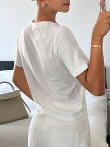 DAZY Street Rhinestone Round Neck Short Sleeve T-Shirt Music Festival - White - View 6
