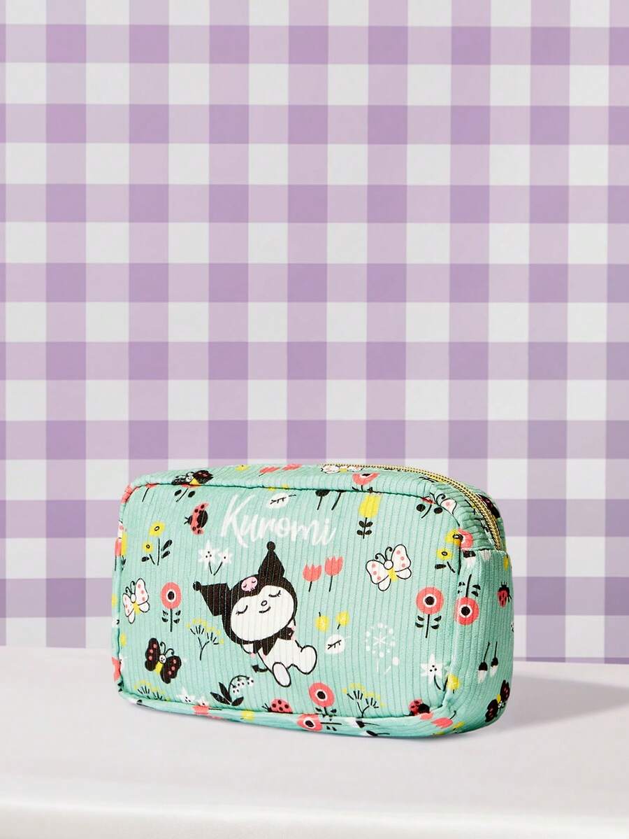 HELLO KITTY AND FRIENDS | SHEIN 花卉印花化妝包,便攜式拉鍊化妝收納袋,適用旅行與日常使用 - 青色 - 查看 1