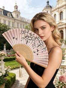 3/4/5pcs Classical Folding Fan, Handmade Bamboo Fan With Sakura Blossom Pattern And Tassel Decor - Elegant Gift For Women, Wedding Favor, Traditional Chinese Costume Accessory, Suitable For Spring/Summer, Wedding Decor And Home Display - Multicolor - View 7