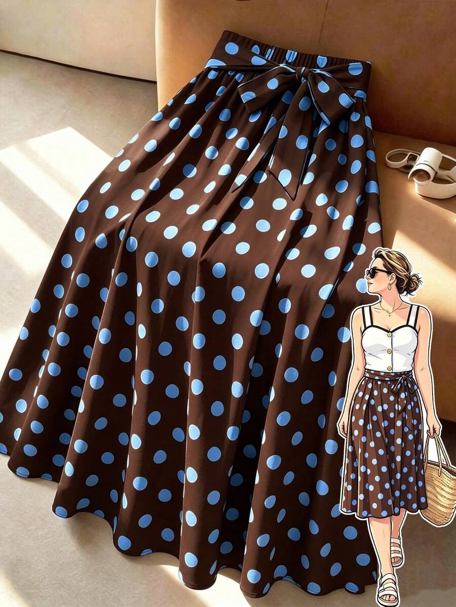 GlowEve CURVE Plus Size Polka Dot Print Casual Vacation Skirt - Multicolor - View 1