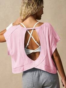 VARSIVA Women's Solid Color Casual Daily Travel Sports T-Shirt - Pink - View 2