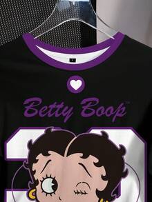 Betty Boop x SHEIN 女款字母與愛心印花圓領短袖休閒T恤 - 白色 - 查看 5