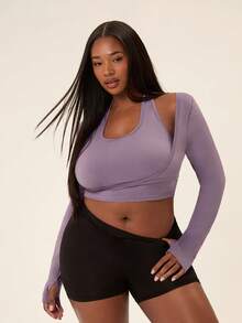 Voyena Women's Plus Size Solid Color Long Sleeve Sports T-Shirt For Running And Yoga Fall - Purple - View 5