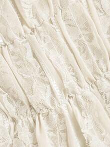 Sweetra Women's Button Lace Trim Bow Top - Apricot - View 6