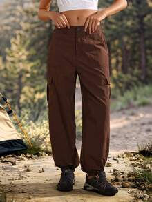Exploreva Exploreva Women's Solid Color Casual Versatile Daily Outdoor Hiking Pants - Brown - View 3