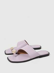 Sleekvia Ladies Comfortable Flat Wear-Resistant Versatile Metal Outdoor Flip-Flops Slippers Summer Shoes - Violet Purple - View 9