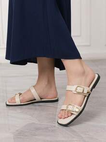 Sleekvia Ladies Comfortable Flat Wear-Resistant Versatile Metal Outdoor Flip-Flops Slippers - Apricot - View 3