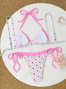 Swim Vcay 女款 2 件組海灘夏季套裝，多色隨機印花肩帶上衣與比基尼泳褲，2 合 1 泳裝套裝 - 彩色 - 查看 2