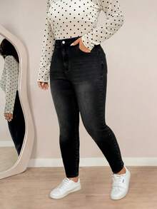 Flexra Versatile Basic Black Faded Casual Slim Fit High Waist Daily Wear Plus Size Jeans For Women - Black - View 3