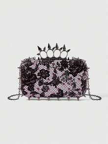 ROMWE Grunge Punk Women Evening Clutch Bag, Simple Solid Color With Rivet Decor, Fashion - Pink - View 1