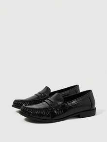 Sleekvia Women's Flat-Bottomed French Retro Stone Pattern Loafers, Gentle Style Elegant, Simple Wind, Comfortable Wind, Advanced Business Wind, Suitable For Fall Shoes - Black - View 10
