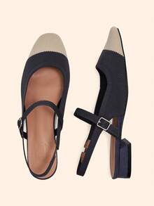 CUCCOO BASICS Women's Mary Jane Flat Shoes With Ribbon Strap, Comfortable Square Toe - Grey apricot - View 2